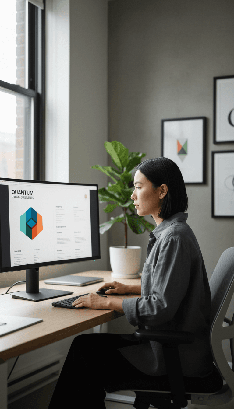 Designer reviewing brand design on monitor