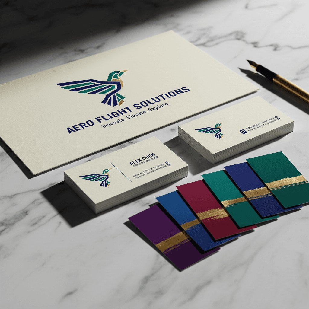Custom logo and brand identity design on business cards and letterhead