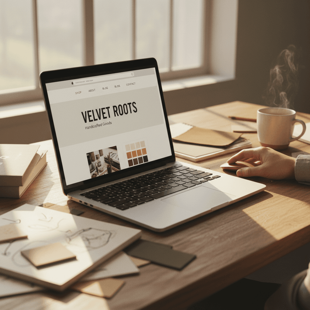 Web designer working on custom website design on laptop screen