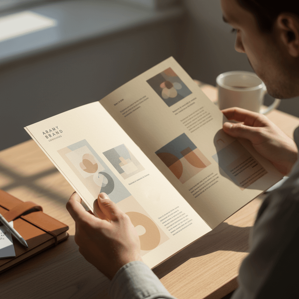 Designer examining finished printed design mockup