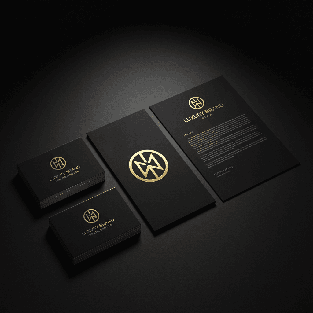Complete brand identity system with business cards, letterhead, and logo