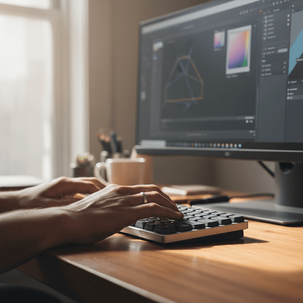 Designer refining digital designs at the keyboard